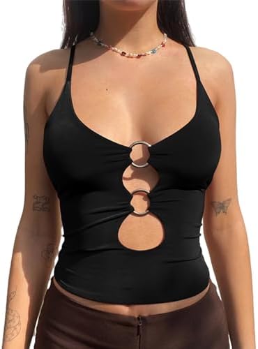Amazon.com: Sexy Gothic Black Crop Tank Top for Women Cut Out Y2k